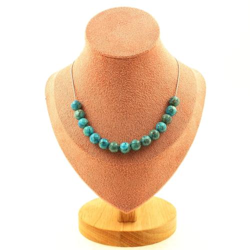 Collier 15 Perles Turquoise D'afrique Du Sud 8 Mm Chaine En Acier Collier Femmes, Hommes. Taille Personnalisable.