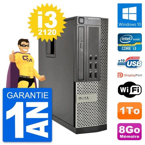 PC Dell OptiPlex 990 SFF Intel i3-2120 RAM 8Go Disque Dur 1To Windows 10 Wifi
