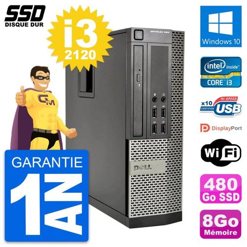 PC Dell OptiPlex 990 SFF Intel Core i3-2120 RAM 8Go SSD 480Go Windows 10 Wifi