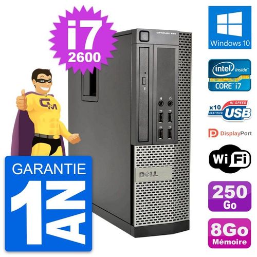 PC Dell OptiPlex 990 SFF Intel i7-2600 RAM 8Go Disque Dur 250Go Windows 10 Wifi
