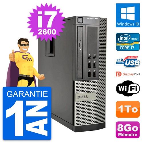 PC Dell OptiPlex 990 SFF Intel i7-2600 RAM 8Go Disque Dur 1To Windows 10 Wifi