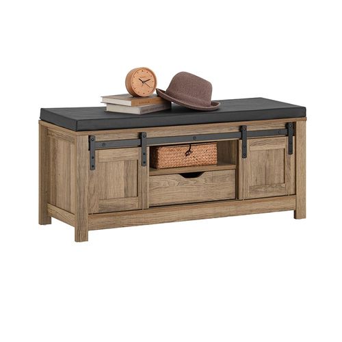 Sobuy Banc À Chaussure Meuble De Rangement À Chaussures Armoire À Chaussures Meuble D'entrée Coffre Rangement Pour Chaussures Avec Porte De Grange Coulissante Et Tiroir¿ 100x35x46 Cm, Fsr118-Br