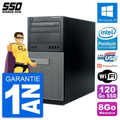 PC Tour Dell OptiPlex 790 MT Intel G630 RAM 8Go SSD 120Go Windows 10 Wifi