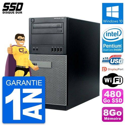 PC Tour Dell OptiPlex 790 MT Intel G630 RAM 8Go SSD 480Go Windows 10 Wifi