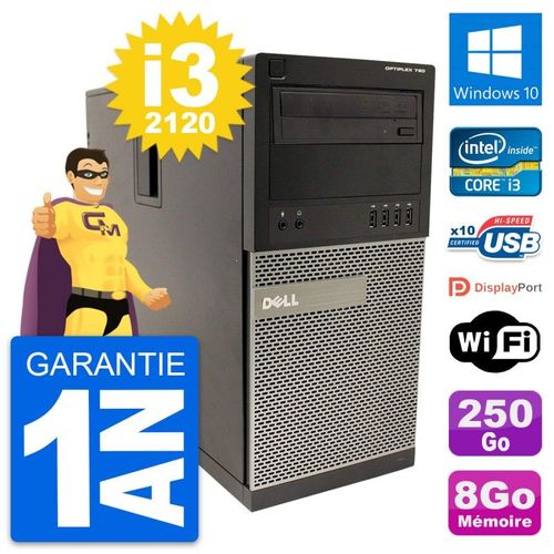 PC Tour Dell OptiPlex 790 MT Intel i3-2120 RAM 8Go Disque 250Go Windows 10 Wifi
