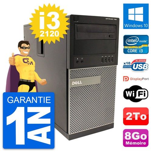 PC Tour Dell OptiPlex 790 MT Intel i3-2120 RAM 8Go Disque 2To Windows 10 Wifi