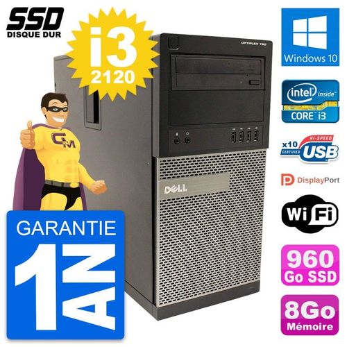 PC Tour Dell OptiPlex 790 MT Intel i3-2120 RAM 8Go SSD 960Go Windows 10 Wifi