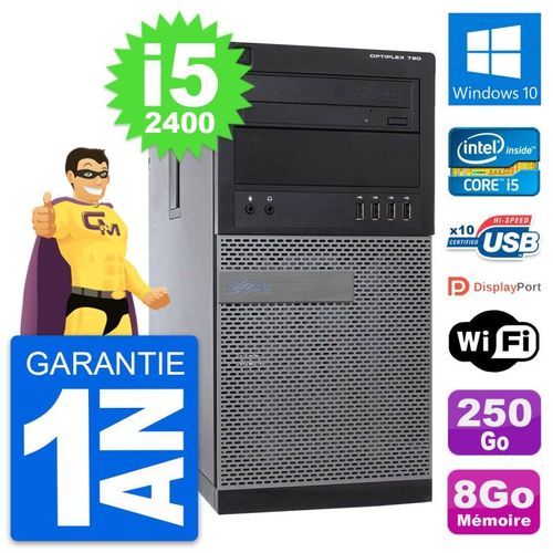 PC Tour Dell OptiPlex 790 MT Intel i5-2400 RAM 8Go Disque 250Go Windows 10 Wifi