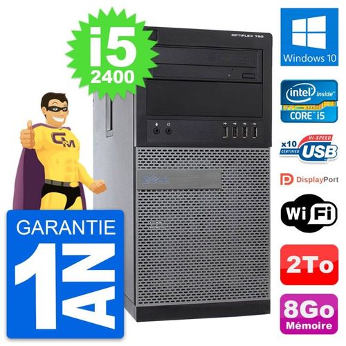 PC Tour Dell OptiPlex 790 MT Intel i5-2400 RAM 8Go Disque 2To Windows 10 Wifi
