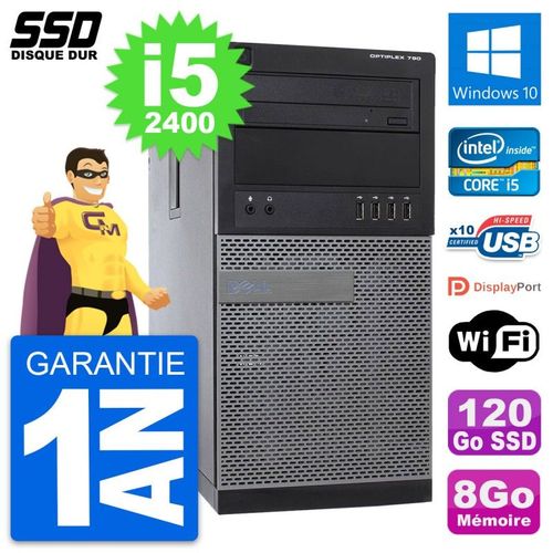 PC Tour Dell OptiPlex 790 MT Intel i5-2400 RAM 8Go SSD 120Go Windows 10 Wifi