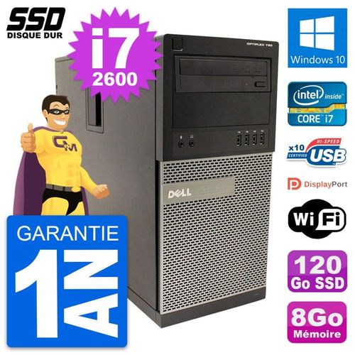 PC Tour Dell OptiPlex 790 MT Intel i7-2600 RAM 8Go SSD 120Go Windows 10 Wifi
