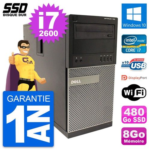 PC Tour Dell OptiPlex 790 MT Intel i7-2600 RAM 8Go SSD 480Go Windows 10 Wifi