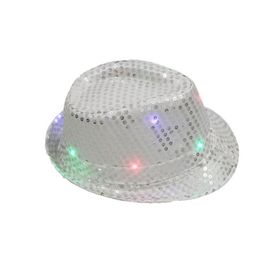 Chapeau Borsolino 6 Led Sequin Argent