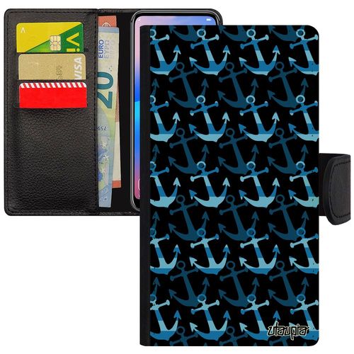 Coque Pour Iphone 8 Rabat Silicone Ancre Case Mobile Crayon Marinière Colore Vague De Luxe Aimantée De Bateau Bleu Etui Homme