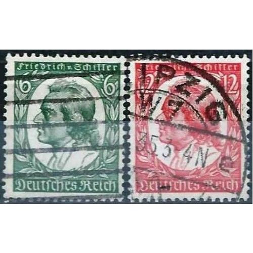 Allemagne, 3ème Reich 1934, Beaux Timbres Yvert 522 Et 523, 175ème Anniversaire De La Naissance De Friedrich Schiller, Oblitérés, Tbe