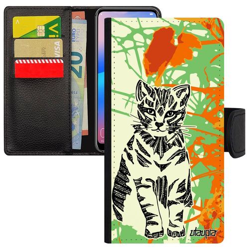 Coque Pour Huawei Y5 2018 Rabat Chat Mignon Nature Ethnique Fleur Telephone Animaux Azteque Chaton Jolie Petit Feuilles Homme Orange