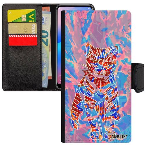 Coque Telephone Galaxy A3 2016 Portefeuille Chat Etui Bengal Tattoo Animaux Ethnique Azteque Plume Femme Pastel Minou Bleu Samsung