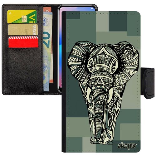 Coque Iphone 7 Plus Rabat Portefeuille Elephant Animal Ganesh Ethnique Carré Tribal Cadeau Fete Des Peres Sagesse Gris Cube De