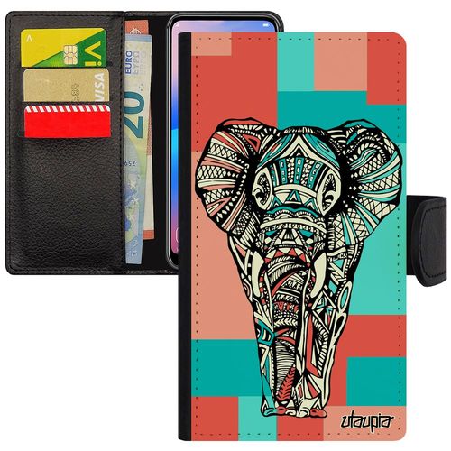 Coque Galaxy J3 2015 Rabat Portefeuille Elephant Geometrique D'asie Unique Rose Rigide Carré Tribal Dessin Cube Zen Azteque Samsung