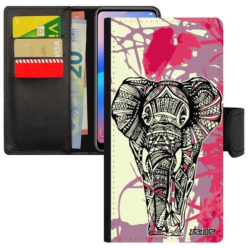 Coque Pour Honor 8 Simili Cuir Portefeuille Elephant Magnetique Rose Sagesse Femme Tribal Ethnique Ganesh D'afrique Cover Nature De