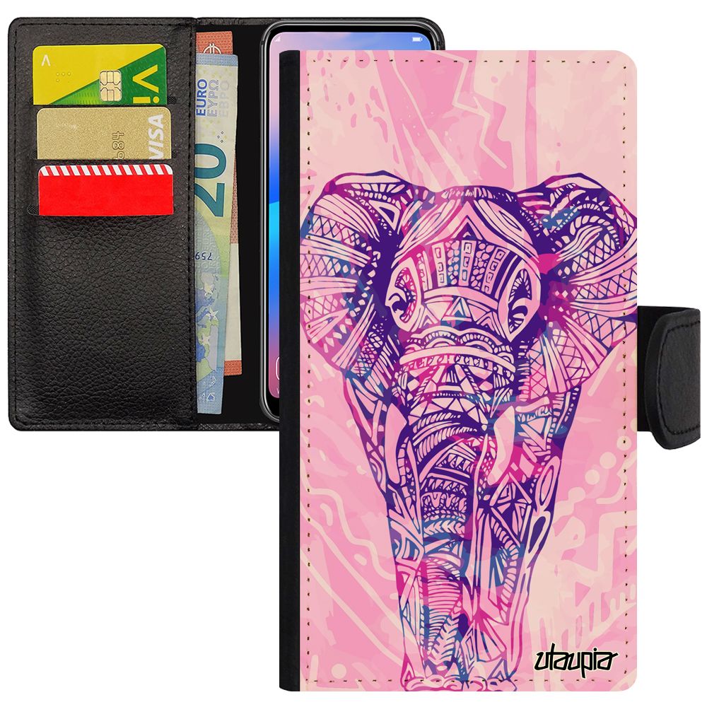 Coque Galaxy A5 2017 Cuir À Rabat Portefeuille Silicone Elephant Pastel Dessin Plume Unique De Protection Tribal Multicolore Samsung