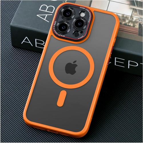 Pour Coque Iphone 15 Pro Magsafe (Avec Protection Intégrée De La Caméra) [Aimants Puissants Top N56] Coque De Téléphone Anti-Rayures Mate Pour Iphone 15 Pro Orange