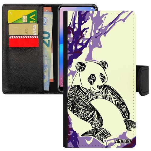 Coque Pour S10 Cuir Panda Animal Original Peinture Personnalisé Azteque Arbre Aimantée Tribal Violet Dessin Etui Ours Samsung Galaxy
