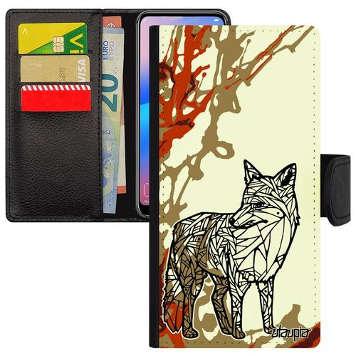 Coque Pour Honor 9 Cuir Porte Cartes Silicone Renard Arbre 4g Case Dessin Tribal Pochette Azteque Art Jolie Peinture Marron Unique