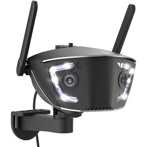 4MP Caméra Surveillance WiFi Extérieure avec Vision 180°, 2.4/5Ghz WiFi Caméra IP à Double Objectif, Détection Personne/Véhicule/Animaux, Vision Nocturne Couleur, Audio Bidirectionnel (Noir)