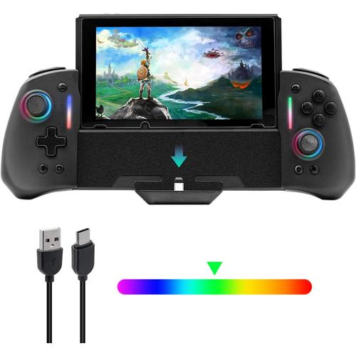 Switch Manette Portable Gyroscope 6 Axes Double Moteur Vibration Pro Manette De Jeu Pour Ns Switch/Switch Oled, Rvb Réglable/Combinaison De Boutons Personnalisés/Fonction Turbo 3 Vitesses