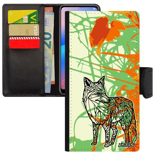 Coque À Rabat Huawei P10 Lite Simili Cuir Renard Fille Housse Animaux Bumper Azteque Dessin Ethnique Fleur Polaire Magnetique Orange