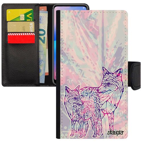 Coque Galaxy J3 2015 En Simili Cuir Rabat Porte Cartes Renard Case Animaux Tribal Azteque Goupil Montagne Bebe Pastel Dessin Samsung