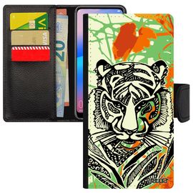 Coque Honor 8a Cuir Portefeuille Porte Cartes Tigre Fauve Felin Nature Original Animaux Orange Case Fleur Feuilles Personnalisé Pu