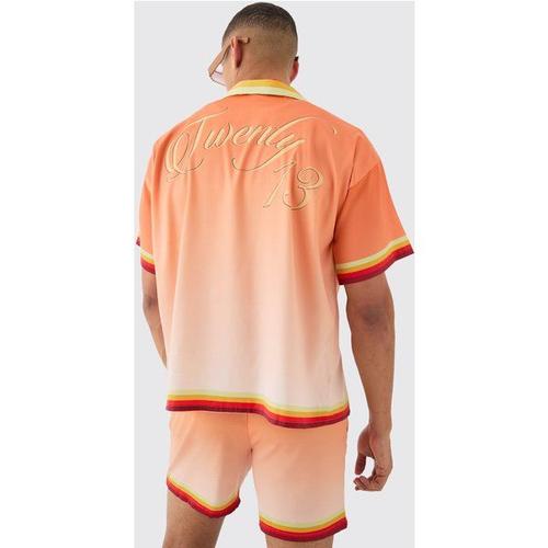 Boxy Satin Ombre Short Sleeve Shirt & Short Set Homme - Orange - S, Orange