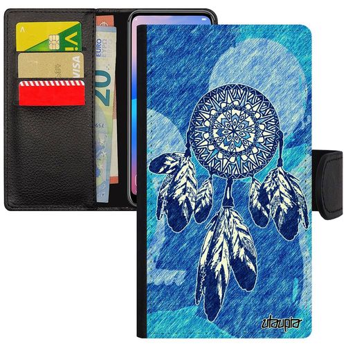 Coque Xiaomi Redmi Note 6 Pro Cuir Rabat Attrape Reve Bleu Plume Personnalisé Housse Artiste Mandala Etui Pastel Hippie Zen Inca De