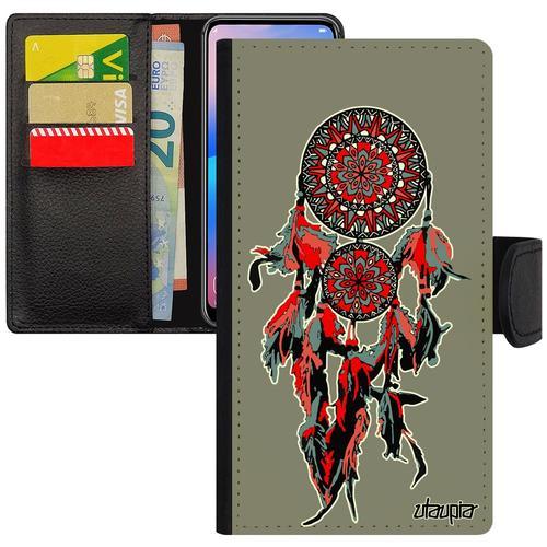 Coque Iphone 6 6s Rabat Porte Cartes Attrape Reve Tattoo Rouge Dreamcatcher Brillant Capteur De Boheme Maya De Luxe Etui 4g En