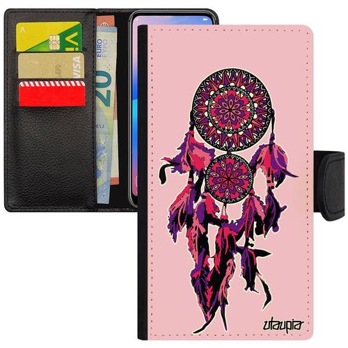 Coque Rabat Antichoc Pour Iphone 6 6s Simili Cuir Attrape Reve Capteur De Ethnique Dreamcatcher Indien Smartphone Azteque Rose