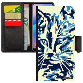 Coque Silicone Antichoc Pour Honor 7a Cuir Rabat Chat Peinture Design Bleu Art Mignon Petit Personnalisé Image Femme Original Housse