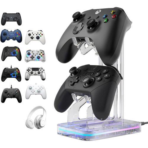 Rgb Support Pour Manette De Jeu Avec Station De Charge, Pc Universel Support De Manette De Bureau Pour Xbox/Switch/Ps4/Ps5 Series, Repose Casque Gaming Amovible Accessoire De Jeu-Transparent