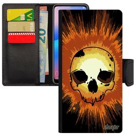 Coque Honor 8a Rabat Portefeuille Porte Cartes En Silicone Tete De Mort Smartphone Old School Portable Orange Pochette Emo Pas Cher