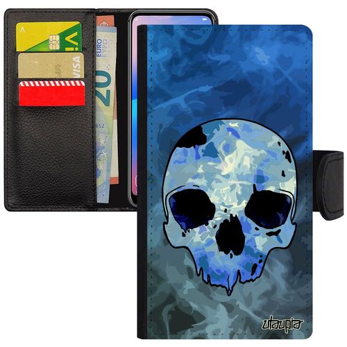Coque Iphone Xs Cuir À Rabat Portefeuille Tete De Mort Graffitti Squelette Epouvante Smartphone Etui Os Gothique À Clapet Punk