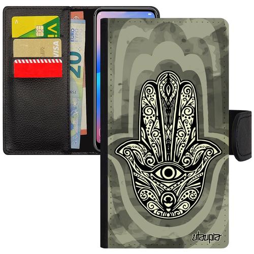 Coque Iphone 7 Plus Portefeuille Main De Fatma La Hamsa Il Smartphone Pu De Protection Symbole Bumper Porte Bonheur Fatima En