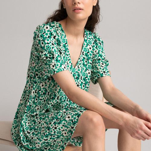 Robe Courte Col V Imprimé Floral Vert La Redoute Collections - Taille 46