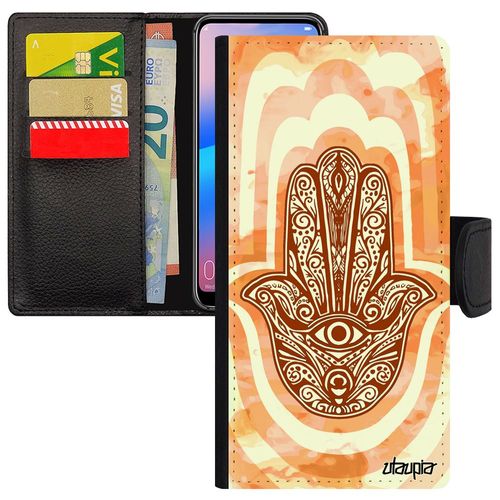 Coque Pour Huawei P30 Lite Cuir Main De Fatma Berbere Pas Cher Porte Bonheur Case Fatima Afrique Du Nord Rigide Orange Khamsa L'Il