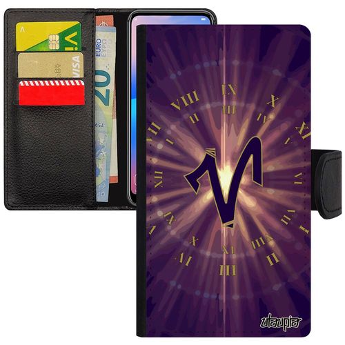 Coque Galaxy J3 2015 En Cuir Rabat Portefeuille Signe Belier Ascendant Du Zodiaque Etoiles Motif Soleil Violet Univers Femme Samsung