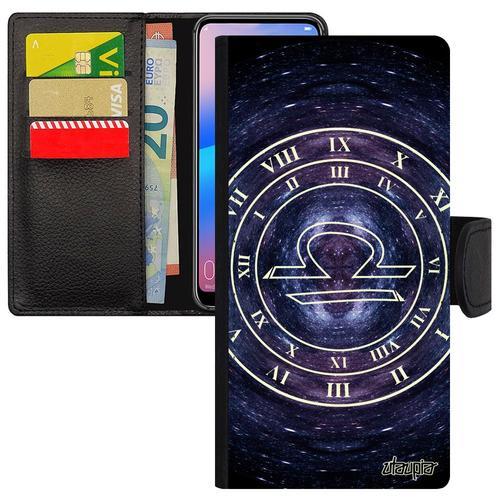 Coque Pour Honor 8a Rabat Porte Cartes Signe Astrologique Balance Etoiles Horoscope Etui Astronomie Ciel Galaxie Horloge Antichoc De