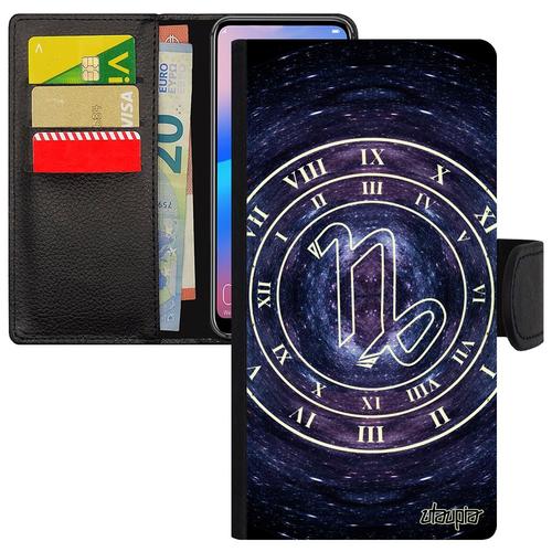 Coque Pour Galaxy A3 2016 Cuir Rabat Portefeuille Signe Astrologique Capricorne Antichoc Galaxie Etoiles Etui Bleu Horoscope Samsung