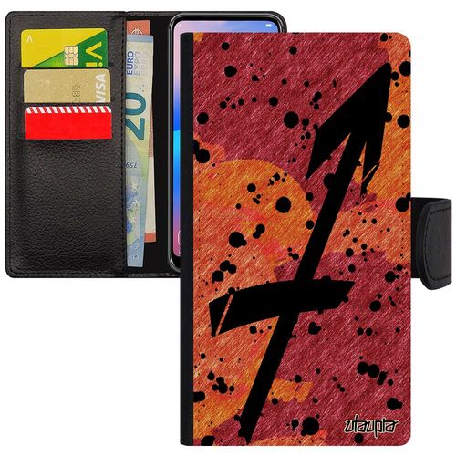 Coque À Rabat Pour Xiaomi Redmi Note 6 Pro Portefeuille Signe Du Zodiaque Sagittaire Dessin Etui Tache D'encre Rouge À Clapet Unique