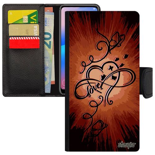 Coque Pour Huawei Y5 2018 Cuir Infini Love Sans Fin Papillon Cadeau Fete Des Meres Femme Coeur Dessin Espoir Orange Peinture Motif