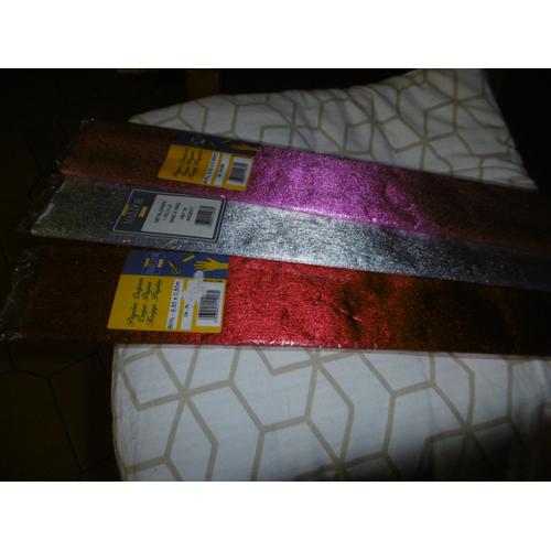 Maildor Feuilles Papier Crépon Métallisé 2.50x0.50m Lot De 3 Assorties ; Rouge, Rose, Argent